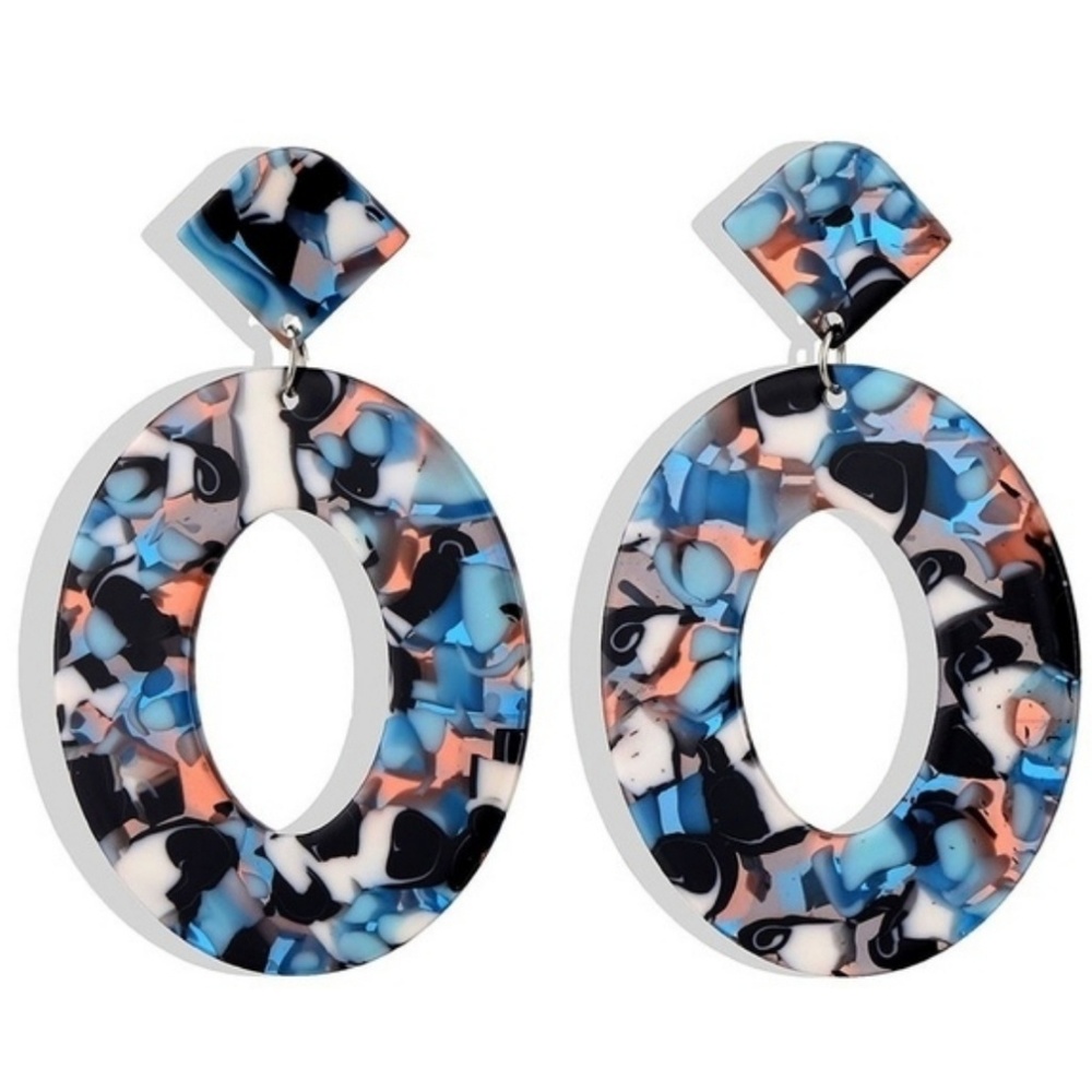 🆕Blue Acrylic Geometric Statement Earrings - Picture 2 of 5
